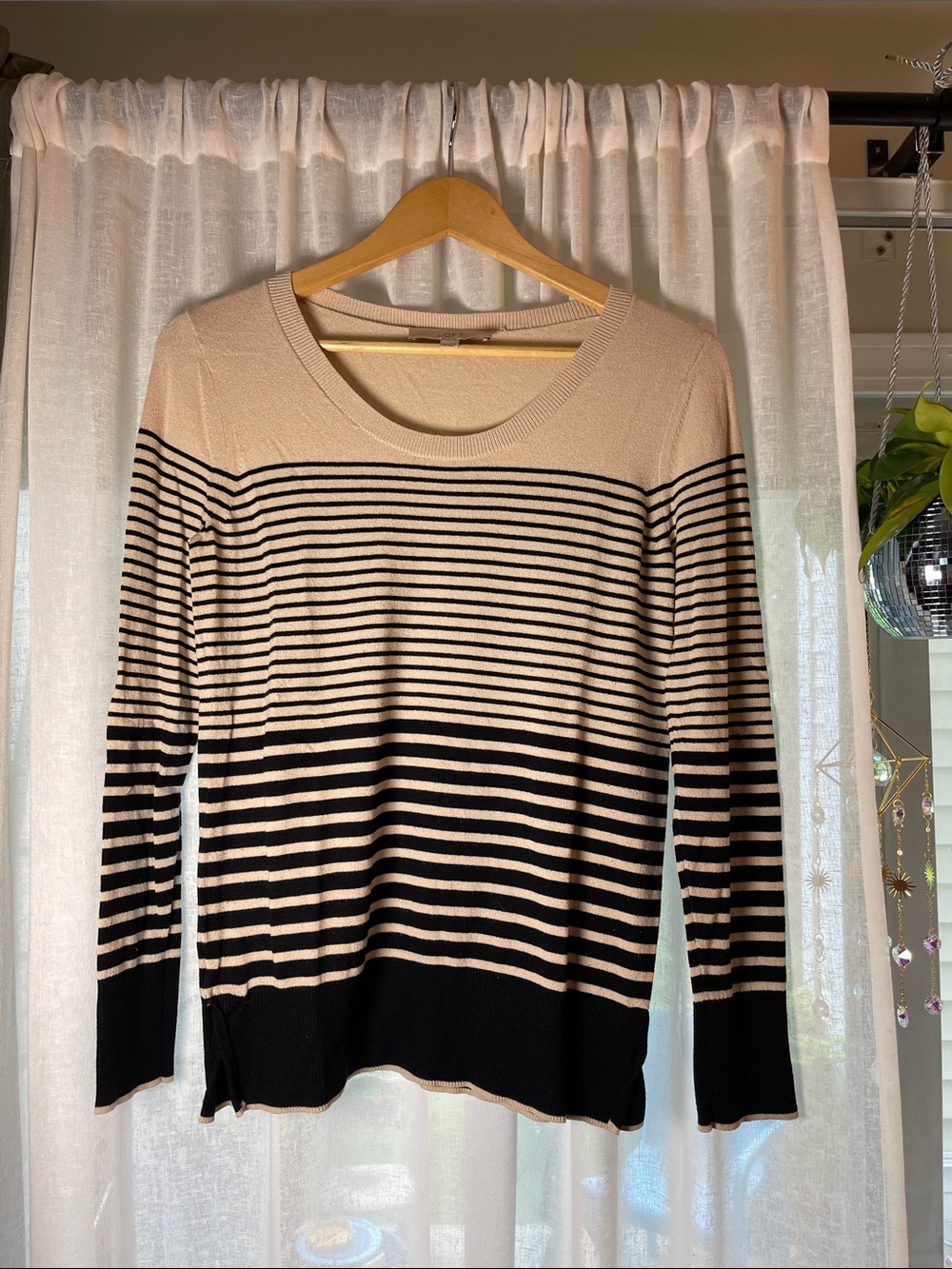 LOFT Cream Sweater with Black Stripes